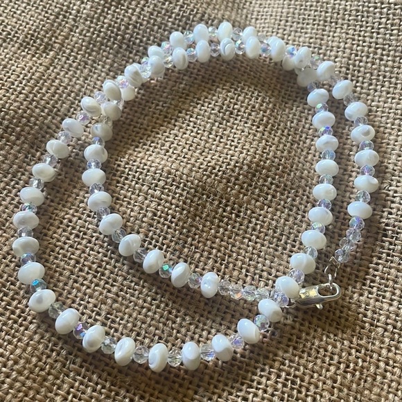 Natural Shell Bead Flat Round Mother of Pearl Rondelle & crystal spacers New - Picture 5 of 7